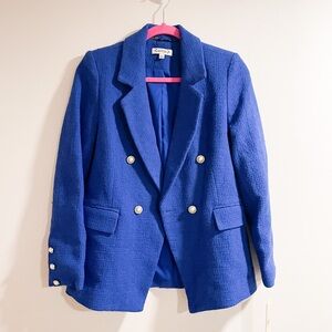 NWT Nanette Lepore Blue Tweed Gold Button Blazer Size 4